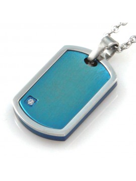 collana uomo ciondolo piastra per incisioni in acciaio bicolore azzurro cll1835
