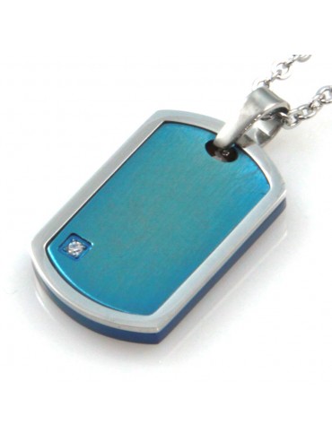 collana uomo ciondolo piastra per incisioni in acciaio bicolore azzurro cll1835