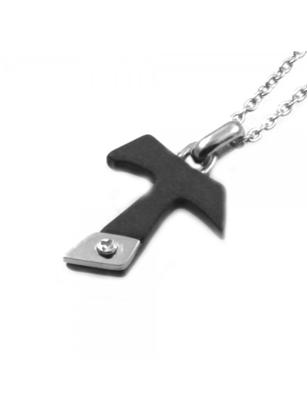 Collana tau ciondolo da uomo in acciaio e legno catenina cm 50 mm 20 mm 16 - cln0176