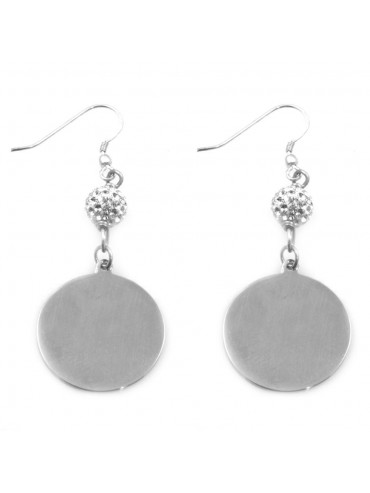 Orecchini donna pendenti in acciaio e strass tondi personalizzabili con incisione mm 60 mm 25 - occ0017