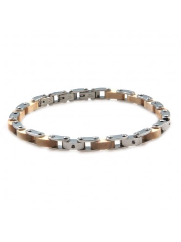 Bracciale uomo in acciaio legno e strass bcc0056