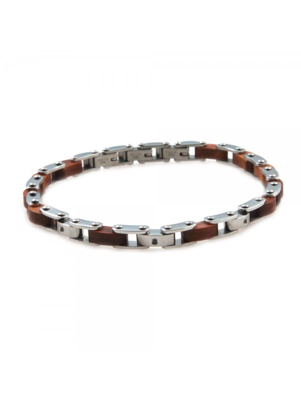 Bracciale uomo in acciaio legno e strass bcc0057