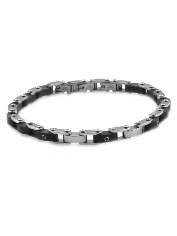 Bracciale uomo in acciaio legno e strass bcc0144