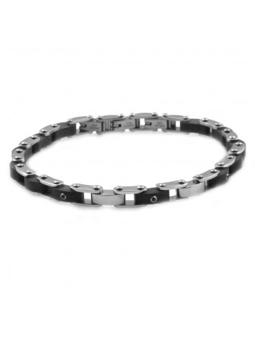 Bracciale uomo in acciaio legno e strass bcc0144