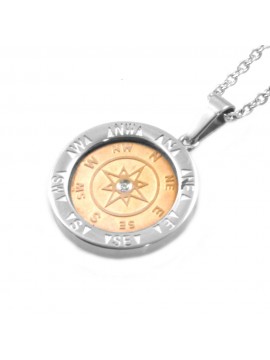 collana con rosa dei venti ciondolo pendente in acciaio