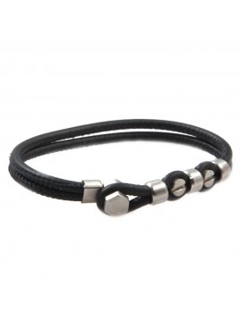 Bracciale uomo in pelle e acciaio con particolari bulloni e viti bcc0156