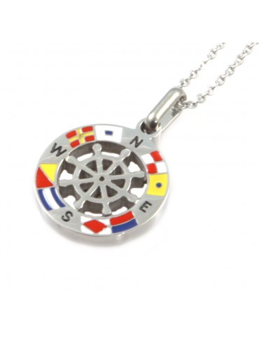 Collana timone in acciaio e bandiere uomo cll0691