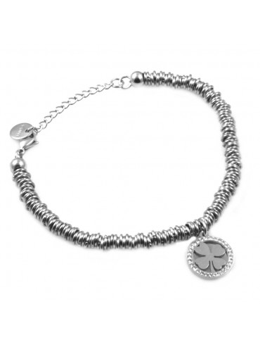bracciale donna con quadrifoglio in acciaio e strass bcc1523