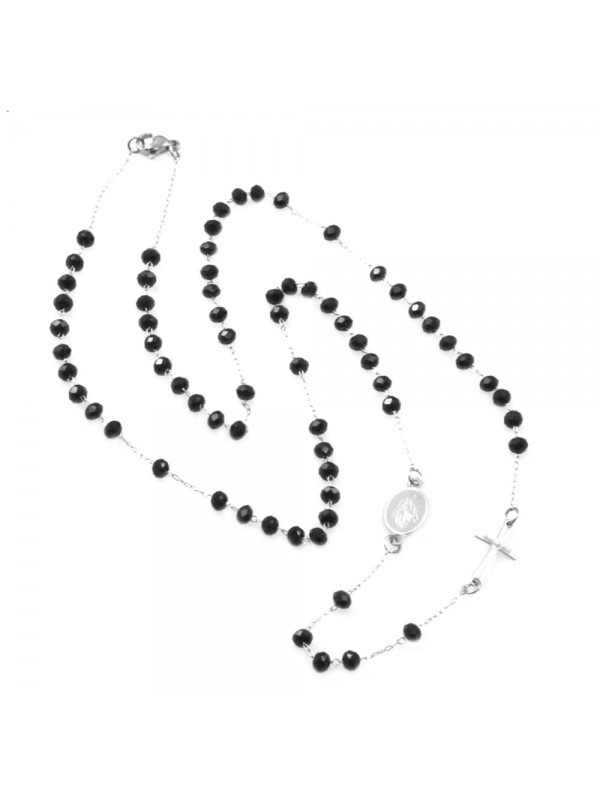Collana rosario uomo donna in acciaio grani neri cll0565