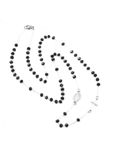 Collana rosario uomo donna in acciaio grani neri cll0565