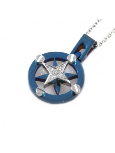 Collana rosa dei venti uomo in acciaio blu elettrico cll0660
