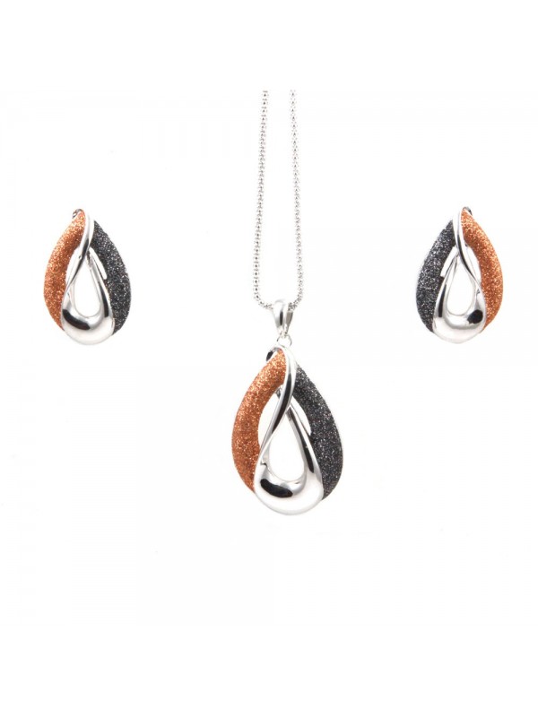Parure donna collana e orecchini in bronzo e glitter goccia par0004