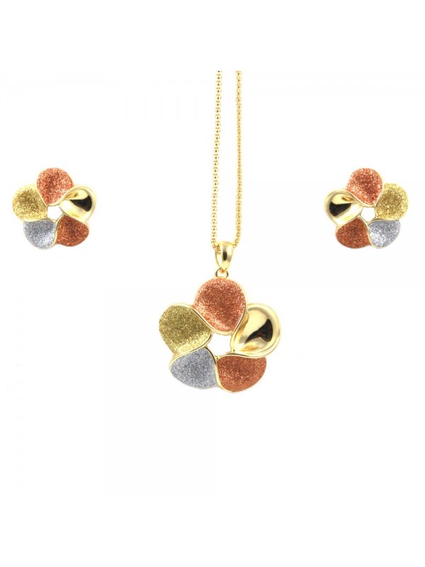 Parure donna collana e orecchini in bronzo dorato e glitter fiore par0006