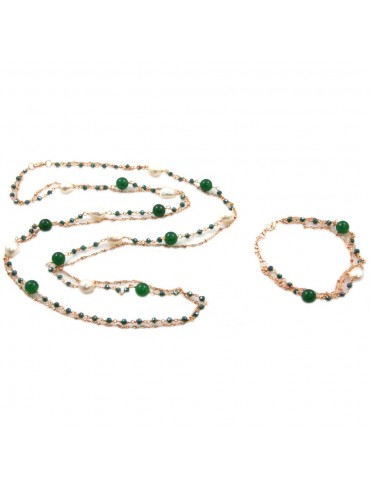 Parure donna collana e bracciale in bronzo pietre perle e cristalli par0011