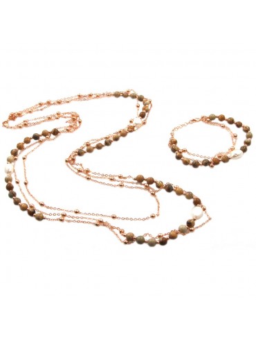 Parure donna collana e bracciale in bronzo pietre perle e cristalli par0012