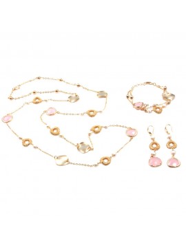 Parure donna collana bracciale e orecchini in bronzo e cristalli rosa par0013