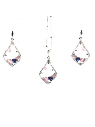 Parure donna collana e orecchini in bronzo e cristalli colorati par0017