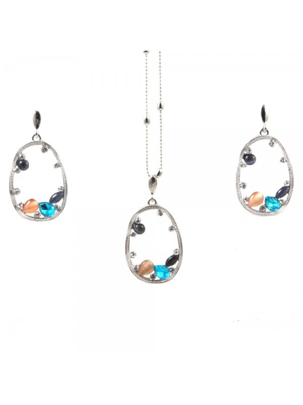 Parure donna collana e orecchini in bronzo e cristalli colorati par0018