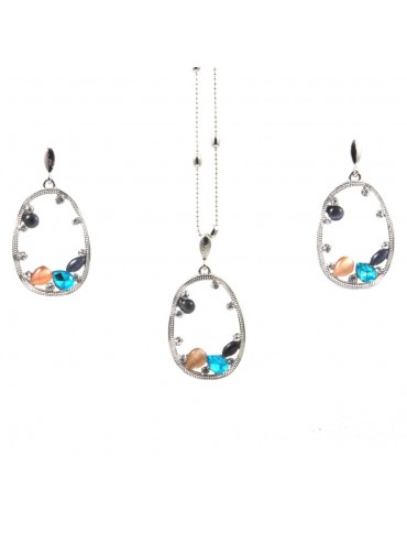 Parure donna collana e orecchini in bronzo e cristalli colorati par0018