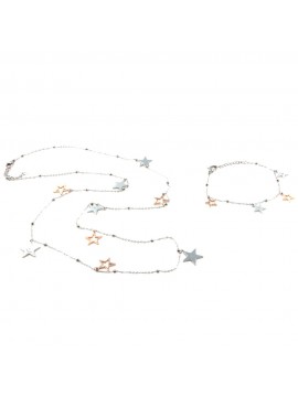 Parure donna collana e bracciale con stelline in acciaio bicolore ramato par0019
