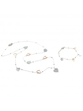 Parure donna collana e bracciale con cuori in acciaio bicolore ramato par0020