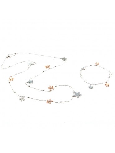Parure donna collana e bracciale con fiori in acciaio bicolore ramato par0021