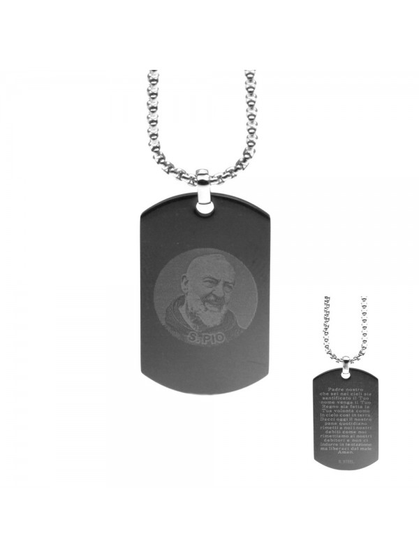 collana con padre pio e preghiera padre nostro ciondolo in acciaio - cll1211