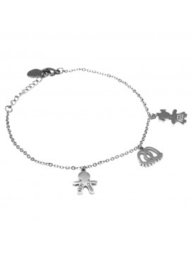 bracciale con bebe maschietto femminuccia e piedini in acciaio - bcc1569