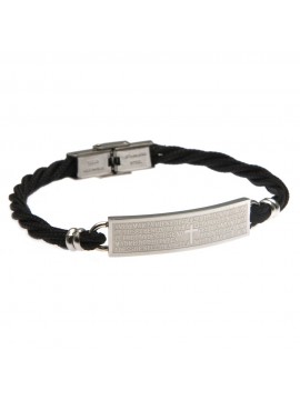 Bracciale padrenostro uomo in acciaio e cordino nero - bcc0188