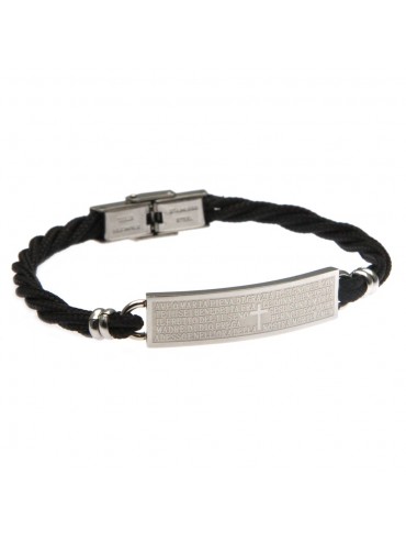 Bracciale padrenostro uomo in acciaio e cordino nero - bcc0188