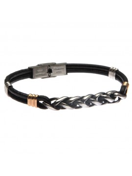 Bracciale in pelle uomo elegante con catena in acciaio - bcc0185