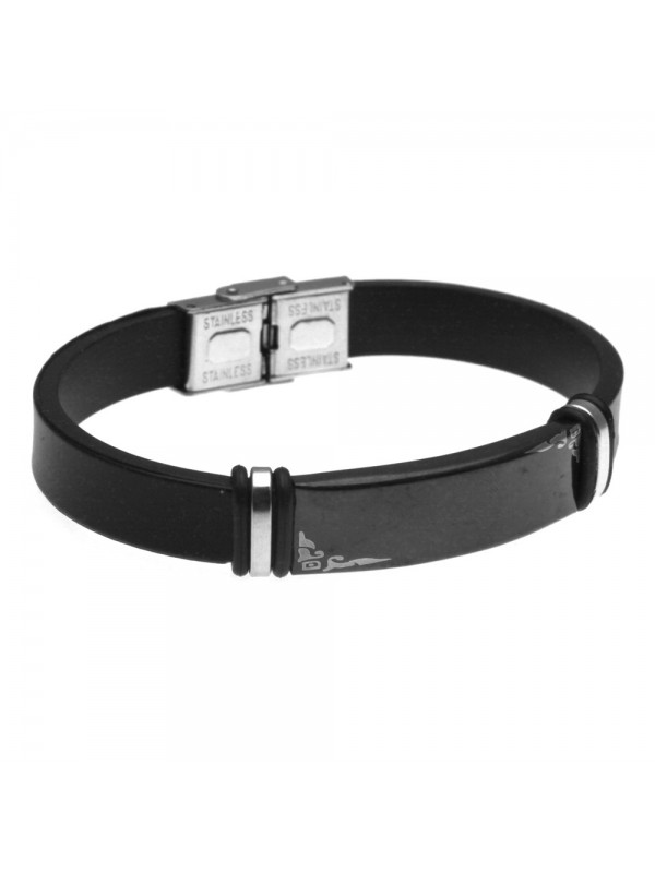 Bracciale uomo con piastra per incisioni acciaio e caucciu - bcc2302
