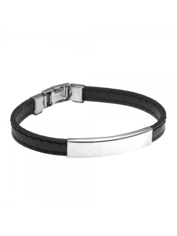 bracciale uomo personalizzabile con incisione in acciaio e pelle - bcc2058