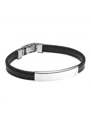 bracciale uomo personalizzabile con incisione in acciaio e pelle - bcc2058