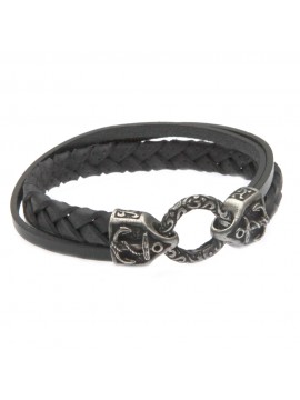 Bracciale con ancora uomo in acciaio e pelle
