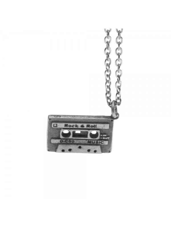 Collana con musicassetta ciondolo in argento invecchiato cln0018