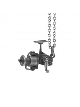 Collana con mulinello da pesca ciondolo in argento invecchiato cln0040