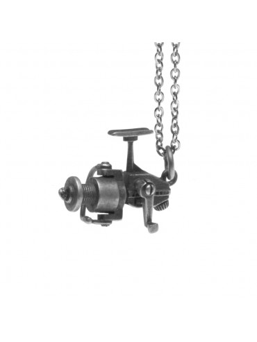 Collana con mulinello da pesca ciondolo in argento invecchiato cln0040
