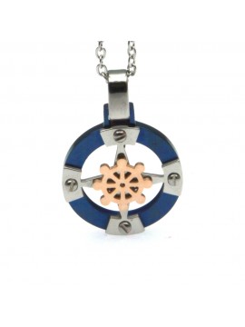 Collana con rosa dei venti e timone uomo ciondolo in acciaio cln0142