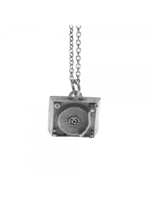 Collana con vecchio giradischi ciondolo in argento invecchiato cln0188