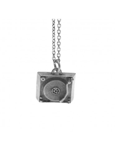 Collana con vecchio giradischi ciondolo in argento invecchiato cln0188