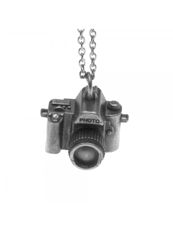 Collana con macchina fotografica reflex ciondolo in argento invecchiato cln0191