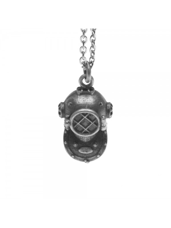 Collana con scafandro casco palombaro ciondolo in argento invecchiato cln0195