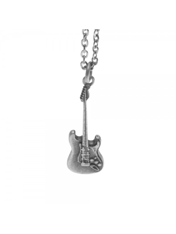 Collana con chitarra elettrica ciondolo in argento invecchiato cln0224