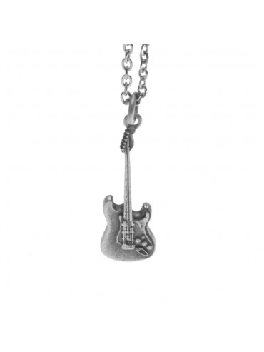 Collana con chitarra elettrica ciondolo in argento invecchiato cln0224