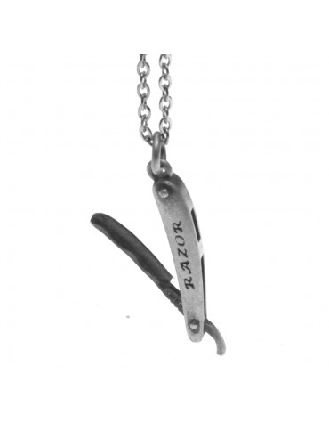 Collana con vecchio rasoio uomo ciondolo in argento invecchiato cln0437
