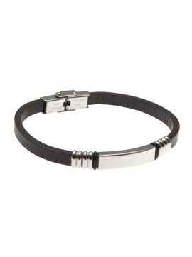 Bracciale uomo in pelle con piastra in acciaio per incisione - bcc0146