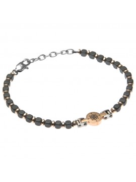 Bracciale uomo con rosa dei venti in acciaio e pietre - bcc0688