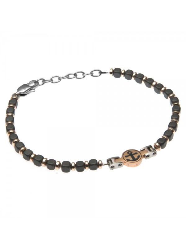 Bracciale uomo con ancora in acciaio e pietre - bcc0691