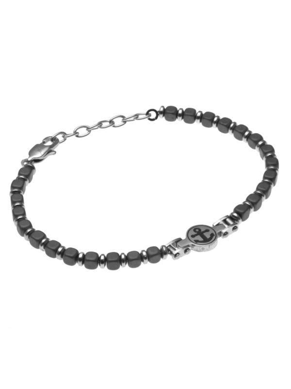 Bracciale uomo con ancora in acciaio e pietre - bcc0694